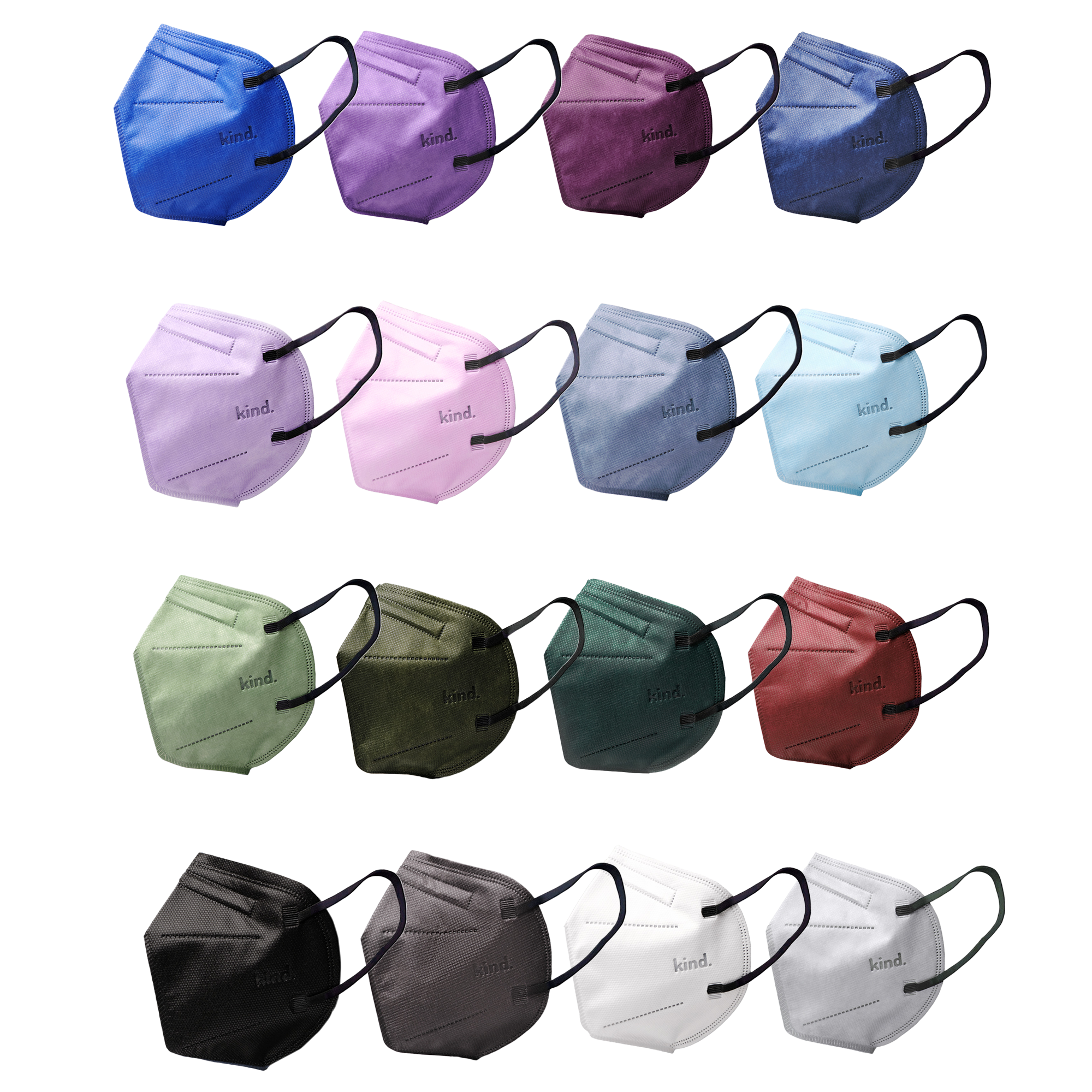 (Cone shape) Kind KN95 Respirator Face Mask: Full Set Collection - 16 Colours