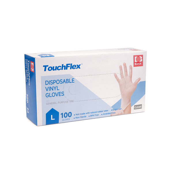 Basic Brand TouchFlex Vinyl Synthetic Nitrile Powder-Free Examination Gloves (4mil) (Clear) (Non-Medical)