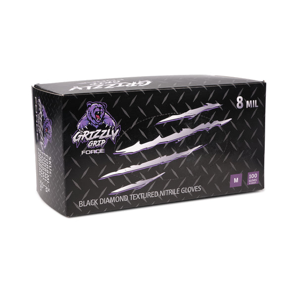 Grizzly Grip Force Black Diamond Textured Nitrile Gloves (8mil) (Black) (Non-Medical)